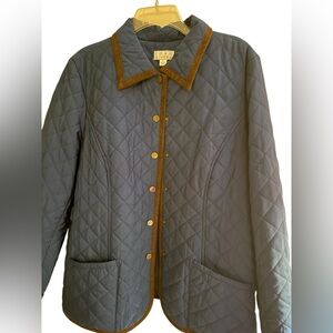 Joan Rivers Quilted Barn Jacket Blue Faux Suede Trim Women’s Large